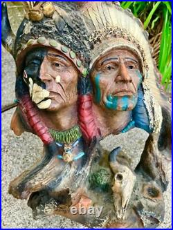 Vintage Antique Native American Indian Dual Bust Sitting Bull Squanto Unique