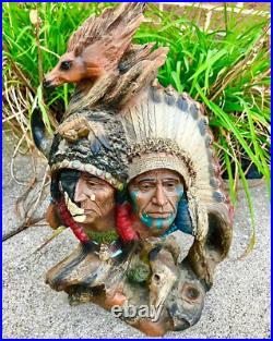 Vintage Antique Native American Indian Dual Bust Sitting Bull Squanto Unique