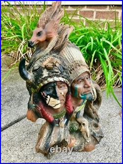 Vintage Antique Native American Indian Dual Bust Sitting Bull Squanto Unique