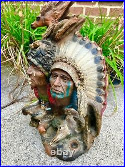 Vintage Antique Native American Indian Dual Bust Sitting Bull Squanto Unique