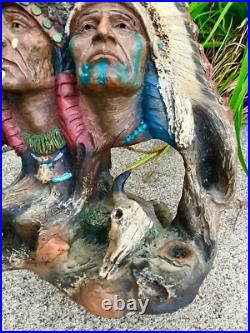 Vintage Antique Native American Indian Dual Bust Sitting Bull Squanto Unique