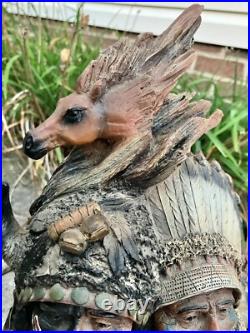 Vintage Antique Native American Indian Dual Bust Sitting Bull Squanto Unique