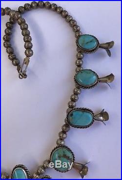 Vintage Antique Navajo Gem Grade Bisbee Turquoise Squash Blossom Necklace