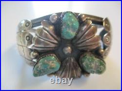 Vintage Antique Signed Chunky Turquoise Navajo Native American Cuff Bracelet