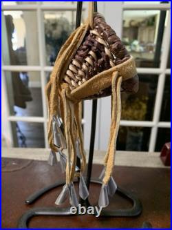 Vintage Apache Burden Basket with Leather Fringe and Jingles