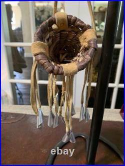 Vintage Apache Burden Basket with Leather Fringe and Jingles