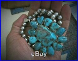 Vintage Arizona Kingman Turquoise Pendant Sterling Silver Navajo Pearls Necklace