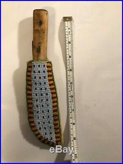 Vintage BEADED LEATHER KNIFE SHEATH, NATIVE AMERICAN, parfleche