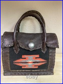 Vintage Beautiful Leather Laced Woven Navajo Silver Tooled Button Handbag Purse