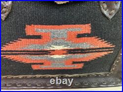 Vintage Beautiful Leather Laced Woven Navajo Silver Tooled Button Handbag Purse