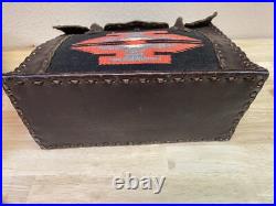 Vintage Beautiful Leather Laced Woven Navajo Silver Tooled Button Handbag Purse