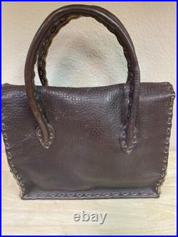 Vintage Beautiful Leather Laced Woven Navajo Silver Tooled Button Handbag Purse