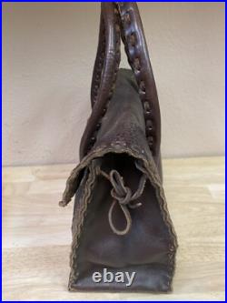 Vintage Beautiful Leather Laced Woven Navajo Silver Tooled Button Handbag Purse