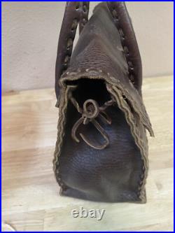 Vintage Beautiful Leather Laced Woven Navajo Silver Tooled Button Handbag Purse