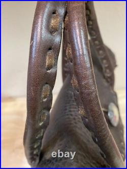 Vintage Beautiful Leather Laced Woven Navajo Silver Tooled Button Handbag Purse