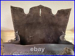 Vintage Beautiful Leather Laced Woven Navajo Silver Tooled Button Handbag Purse
