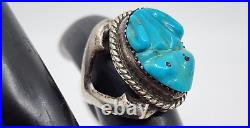Vintage Beautiful Native American Sterling Silver Carved Blue Turquoise Frog 5.5