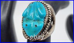 Vintage Beautiful Native American Sterling Silver Carved Blue Turquoise Frog 5.5