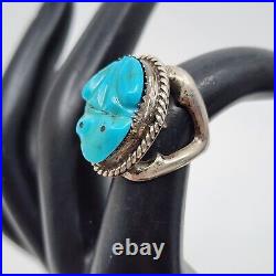 Vintage Beautiful Native American Sterling Silver Carved Blue Turquoise Frog 5.5