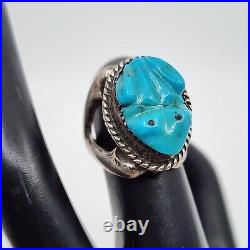 Vintage Beautiful Native American Sterling Silver Carved Blue Turquoise Frog 5.5