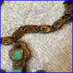 Vintage Bell Copper Cross With Turquoise & Fancy Chain Native American Made