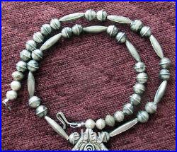 Vintage Bench Bead Navajo Sterling Necklace Pendant 51 Grams, 2 1/2 In Pendant