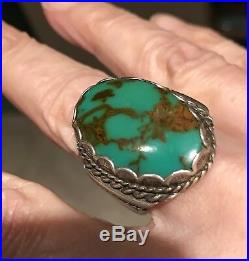 Vintage Big Navajo Sterling Green Turquoise Stamped Mens Ring Sz 11.25 Signed