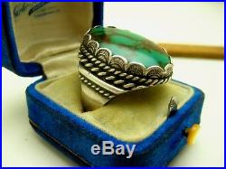 Vintage Big Navajo Sterling Green Turquoise Stamped Mens Ring Sz 11.25 Signed