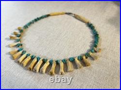 Vintage Boho Tribal Bone & Turquoise Style Necklace Southwestern Native