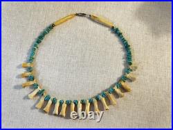 Vintage Boho Tribal Bone & Turquoise Style Necklace Southwestern Native