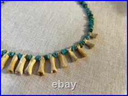 Vintage Boho Tribal Bone & Turquoise Style Necklace Southwestern Native