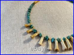 Vintage Boho Tribal Bone & Turquoise Style Necklace Southwestern Native
