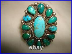 Vintage Cerrillos Turquoise Petit Point Cluster Sterling Silver Ring Size 9