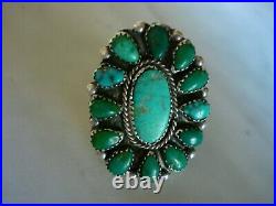 Vintage Cerrillos Turquoise Petit Point Cluster Sterling Silver Ring Size 9