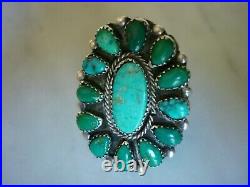 Vintage Cerrillos Turquoise Petit Point Cluster Sterling Silver Ring Size 9