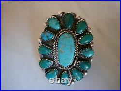 Vintage Cerrillos Turquoise Petit Point Cluster Sterling Silver Ring Size 9
