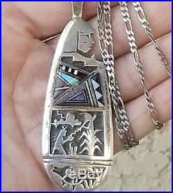 Vintage Chalmers Day Hopi Sterling Silver 925 Onyx turquoise Mop Etched necklace