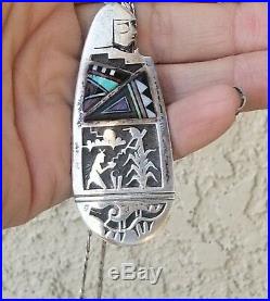Vintage Chalmers Day Hopi Sterling Silver 925 Onyx turquoise Mop Etched necklace