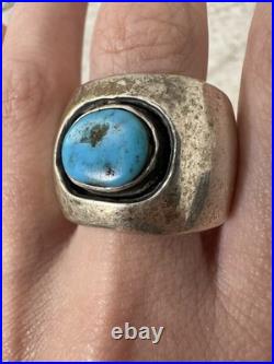 Vintage Chunky Native American Turquoise Mens Ring Size 10