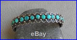 Vintage Classic Fred Harvey Era Silver Stamped Turquoise Row Cuff Bracelet