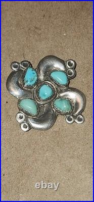 Vintage Cluster Work Native American Turquoise Brooch Sterling Silver