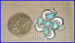 Vintage Cluster Work Native American Turquoise Brooch Sterling Silver