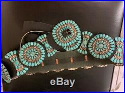 Vintage Concho Sterling Silver Turquoise Belt JW Marking Beauty