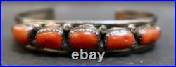 Vintage Coral Sterling Silver Cuff Bracelet
