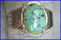 Vintage Domed Blue Green Turquoise Vintage Navajo Silver Bracelet Cuff