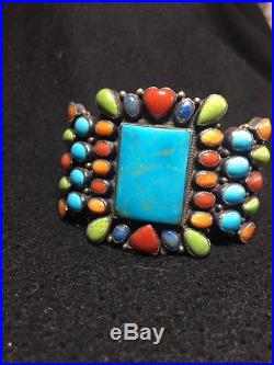 Vintage Don Lucas Sterling Silver And Multi Stone Cuff Bracelet