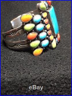Vintage Don Lucas Sterling Silver And Multi Stone Cuff Bracelet
