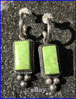 Vintage Don Lucas Sterling Silver Green Carico Lake Turquoise Dangle Earrings