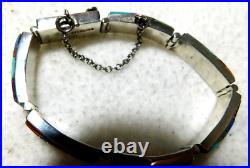 Vintage Earl Plummer Navajo Sterling Silver Multicolored Stones Bracelet / Nice