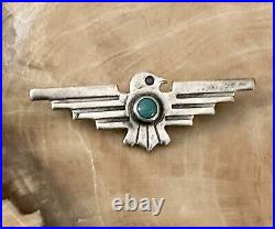 Vintage Early Native American Turquoise Eagle 925 Sterling Silver Pin